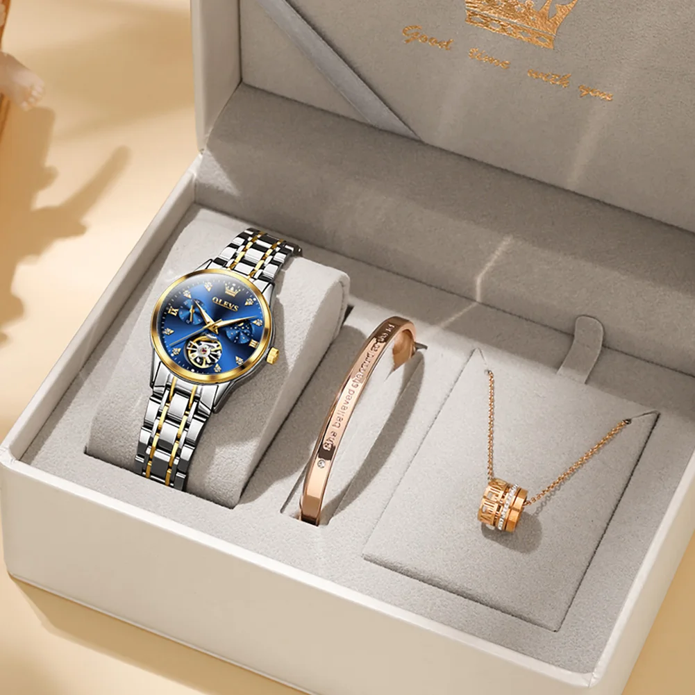 OLEVS Damenuhren, luxuriös, Tourbillon-Stil, originelle automatische mechanische Uhr für Damen, wasserdicht, leuchtende Damenuhr