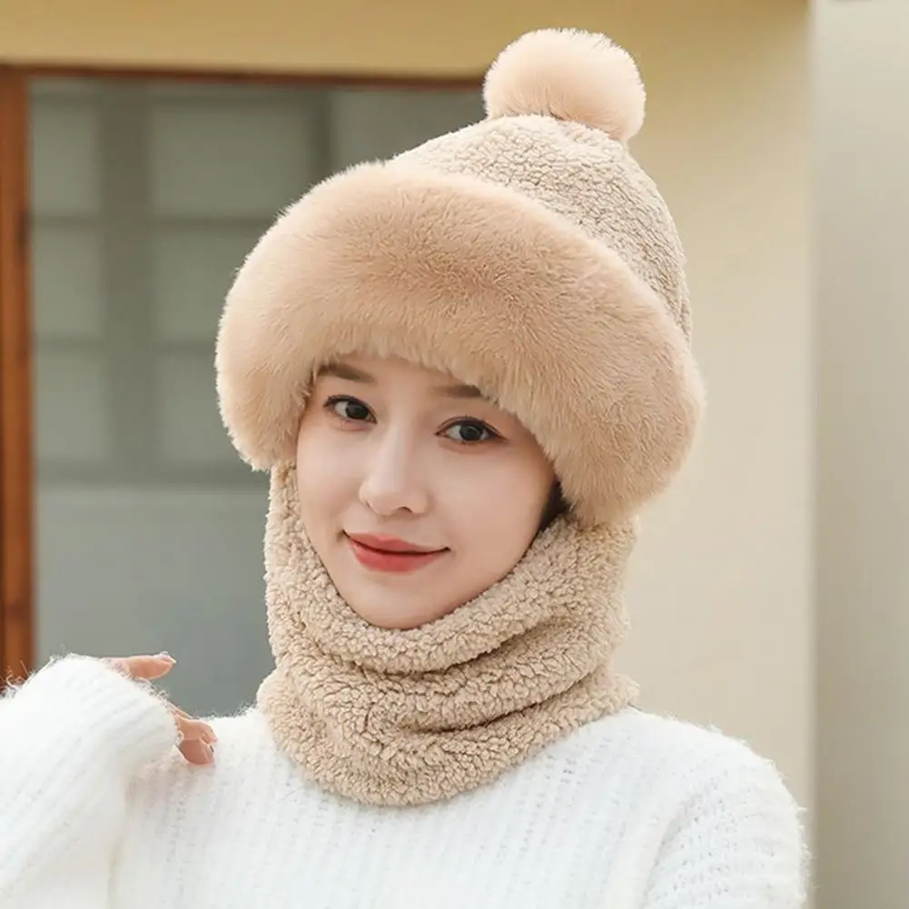 Winter Knit Hat Thermal Beanie Plush Winter Hat with Scarf for Women Cold proof Front Cover Full Ideal for Outdoor