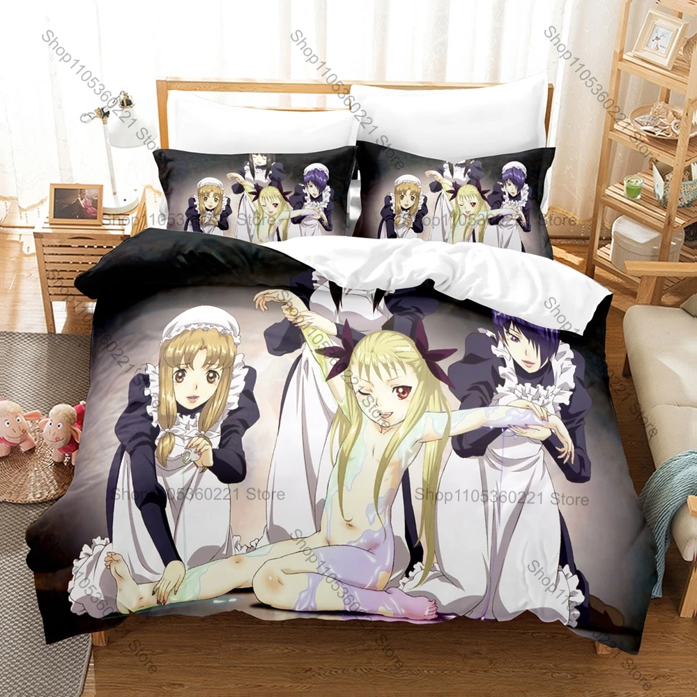 Cool Mina Tepes Akira Kaburagi Vampire Bund Castle Rose Blood Moon Print Duvet Cover + 2 Pillowcases Anime Fans 3pcs Bedding Set