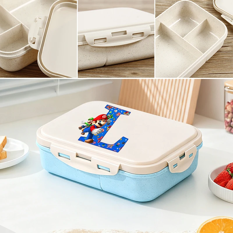 Cute Marioed Lunch Boxes Kids Game Letters A-Z Anime Print Man Separate Lunch Box Boys Student School Picnic Portable Bento Case