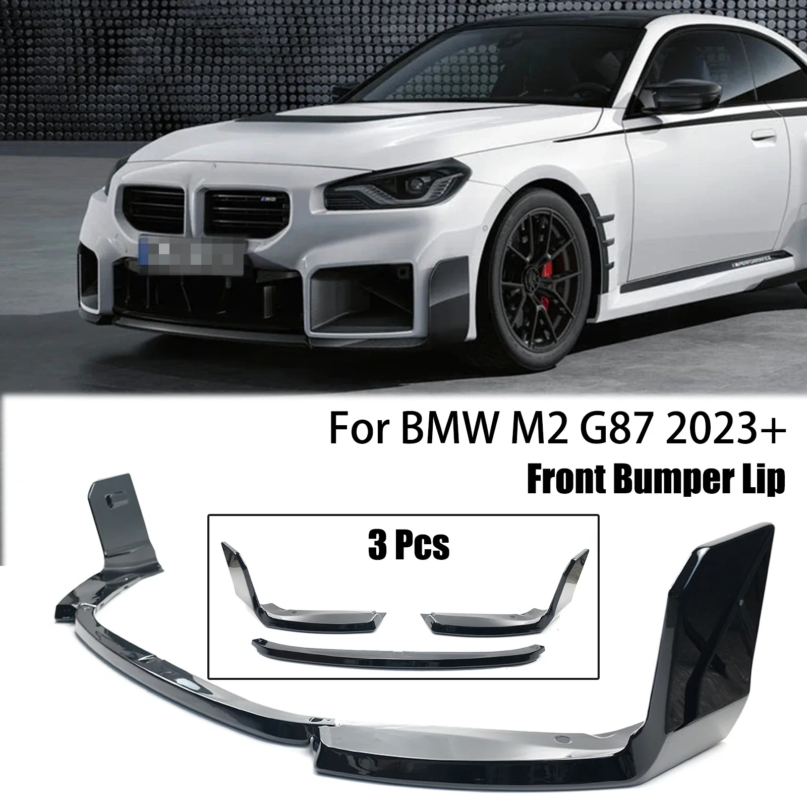 3 Pcs Car Front Bumper Lip M Performance Style For BMW M2 G87 2023-2024 Splitter Diffuser Auto Accessory Carbon Fiber Look