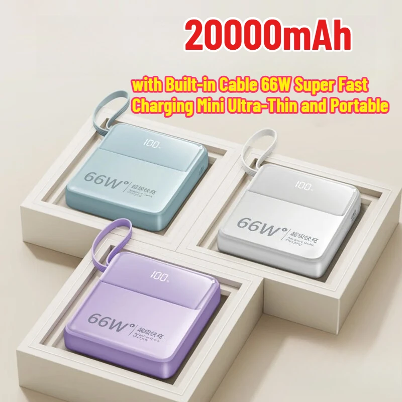 10000mAh Large Capacity Power Bank with Built-in Cable 66W Super Fast Charging Mini Ultra-Thin and Portable