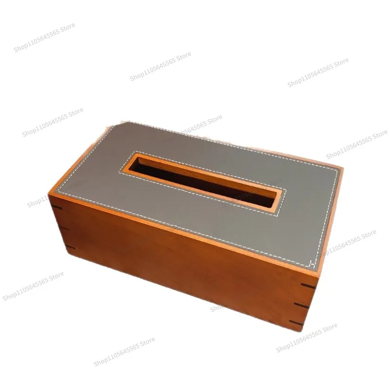 For Paper Drawing Solid Wood Living Room Coffee Table Genuine Leather Tissue Box