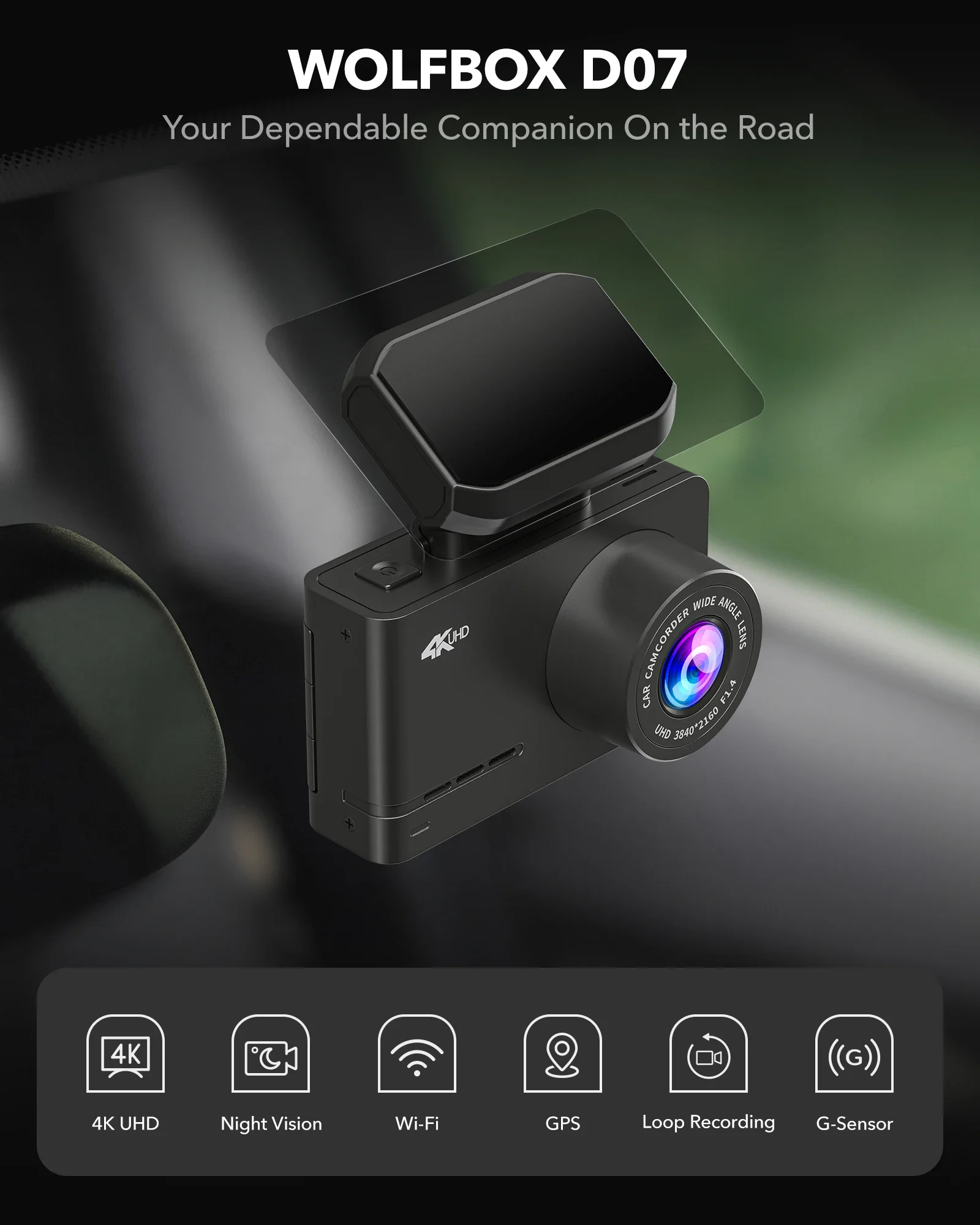 Wolfbox Dealer D07  Dual Double Dvr Car Front and Rear 4k 1080P Night Vision Hidden Dash Cam Black Box With WIFI GPS view 2