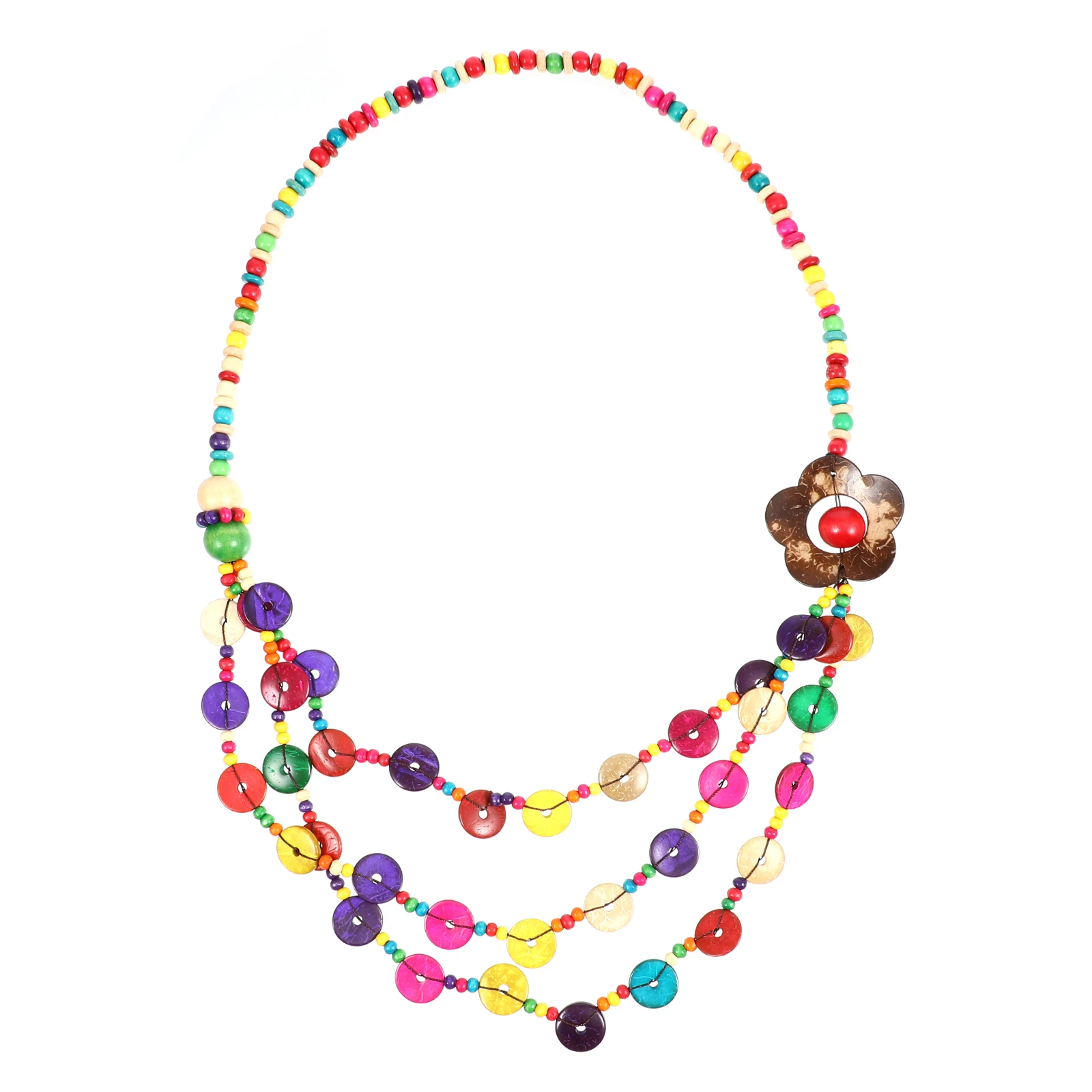 

Bohemian Coconut Shell Wood Bead Necklace Handmade Ethnic Layered Long Choker Colorful Beach Jewelry For Women Retro