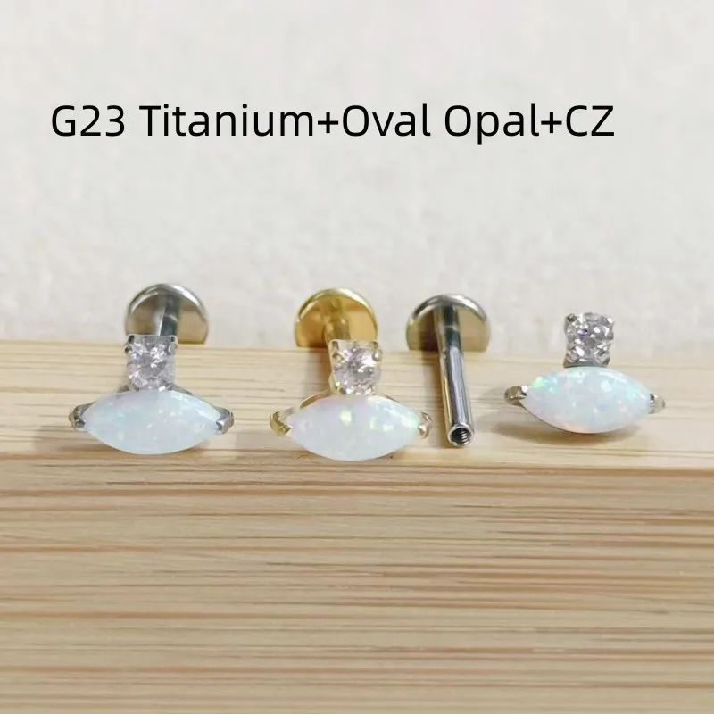 

Wholesale Lot10pcs G23 Titanium Oval Opal Stone CZ Ear Lip Labret Cartilage Helix Rook Tragus Studs Body Piercing Jewelry New