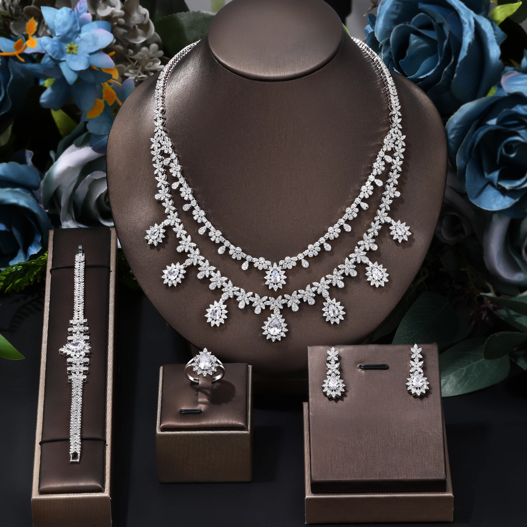 

2024 New Cubic zirconia Jewelry Set Wedding Four piece Set Necklace Jewelry Bride Set Women