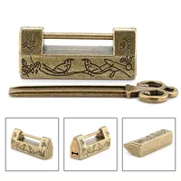 Chinese Old Style Lock With Key Retro Bronze Padlock Zinc Alloy Decorative Small Lock Head For Wooden Box Jewelry Storage Box