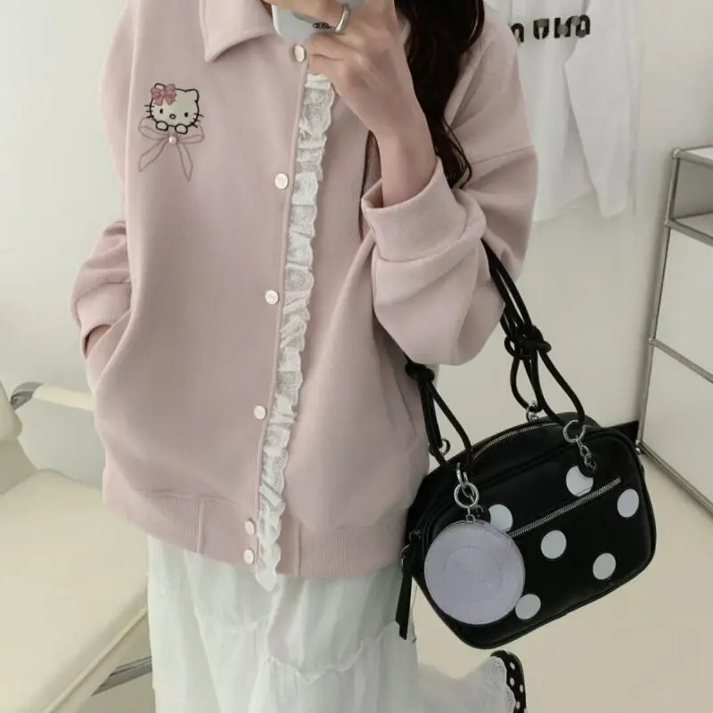 

Новинка! Модный кардиган Sanrio Hello Kitty с милым бантом и кружевом, в свежем повседневном стиле для девочек, весна.