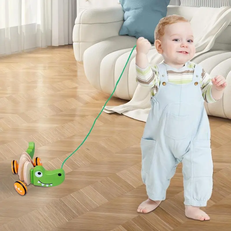 Kids Walking Pull Toy Toddler Toy Pull Along Puppy Wooden Walking Toy Push Developmental Pull Toys Kids Toy With String For Boys