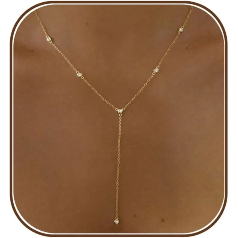 

Dainty Long Gold Plated Lariat Necklace Cute Choker Trendy Costume Accessory Holiday Gift for Her