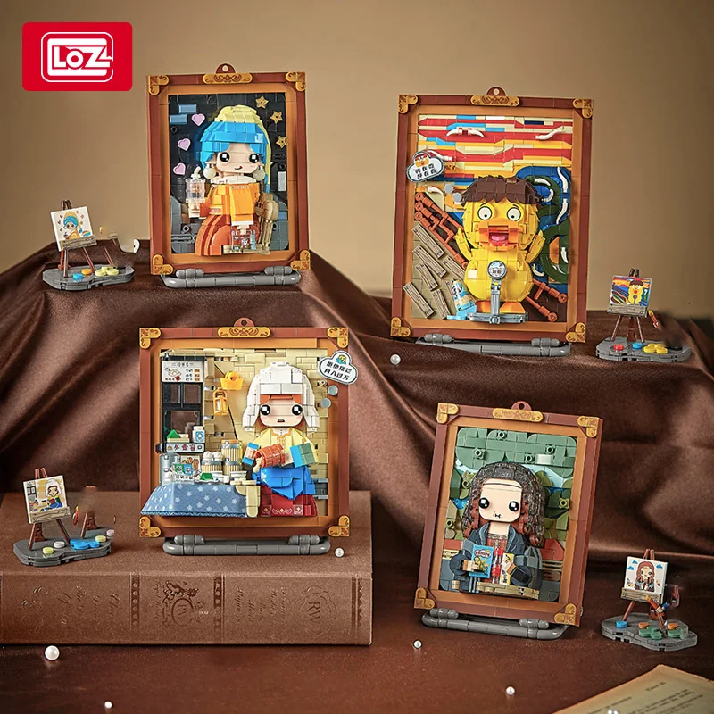 LOZ-1286 World Cute painting Shouting Duck Mona Lisa 3D wall decoration hanging picture girl building block toy