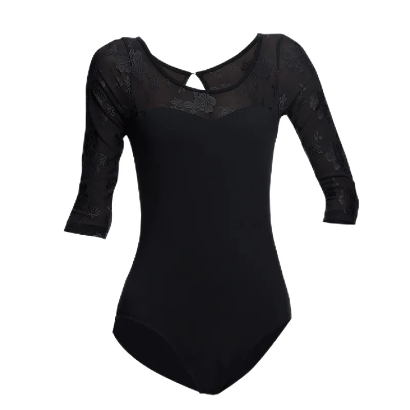 

Цельная одежда по индивидуальному заказу для занятий гимнастикой, кружевной комбинезон со средними рукавами для взрослых и женщин, воздушная йога, балетный комбинезон