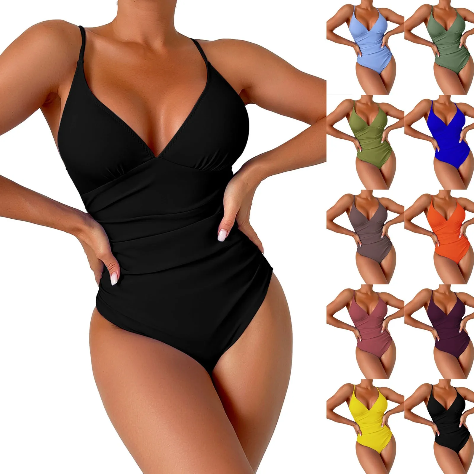 

Women's OnePiece Swimsuits Tummy High Waisted Bathing Suit Wrap Tie Back Monokini Sports Solid Swimsuit Female Bathing Suit