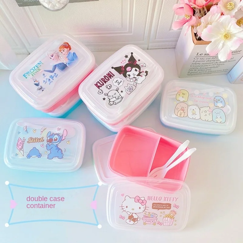 Kawaii Sanrio Kuromi Hello Kitty moja melodia pudełko na Lunch przenośna podwójna warstwa pudełko na Lunch owoców utrzymuje świeżość wysokiej