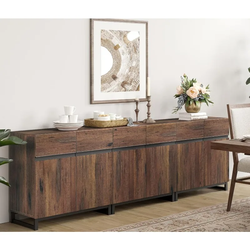 3 in 1 Multifunctional Sideboard, Modern Sideboard with Adjustable Shelf and Metal Base,for Dining Room,Kitchen, Brown