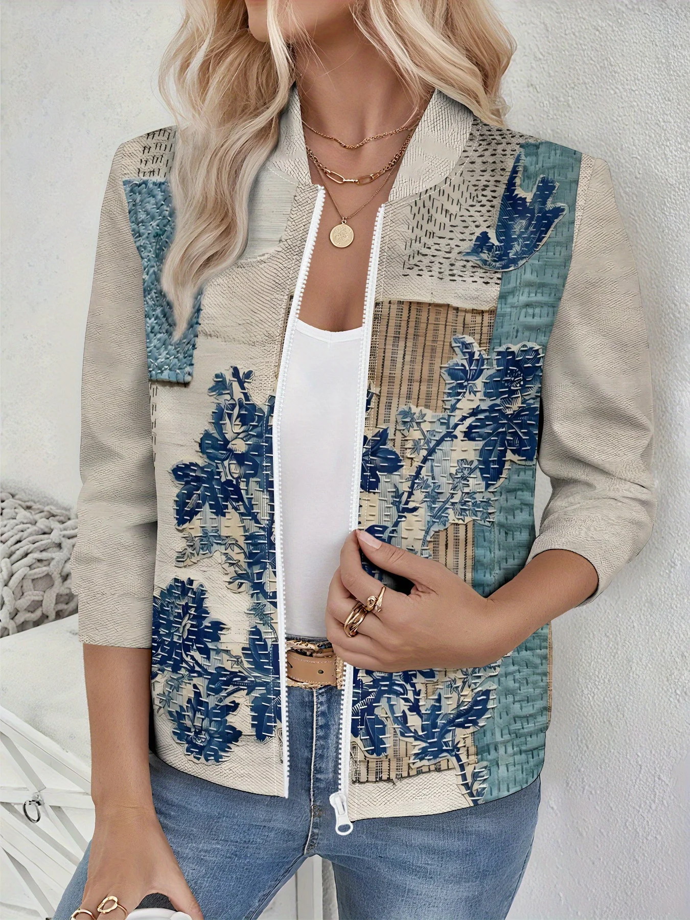 سترة نسائية كلاسيكية منقوشة بالزهور، تصميم طباعة رقمية ثلاثية الأبعاد، أنيقة بأكمام طويلة، مثالية لأسلوب ربيع الخريف غير الرسمي #2