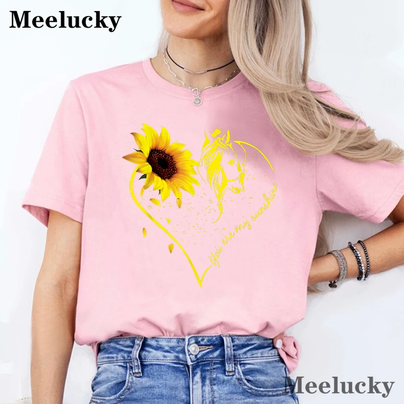 You Are My Sunshine Sunflower Pattern Printing T-Shirt Pure Cotton Short Sleeve Women Short Sleeve Tees Blouses