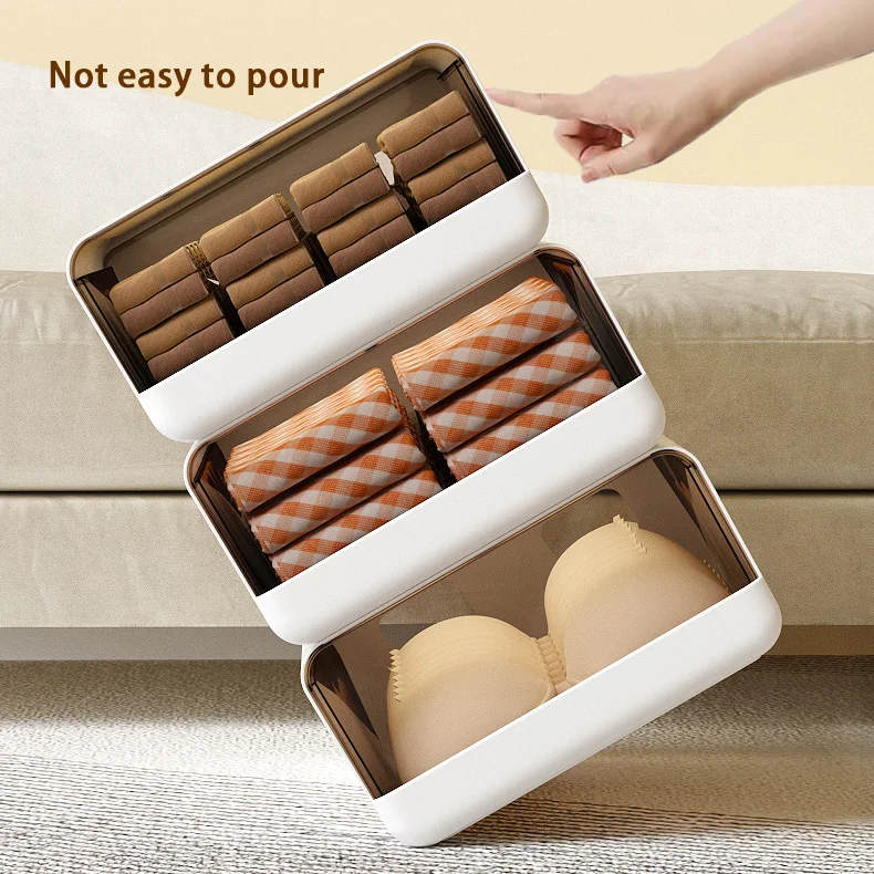 Drawer Type Storage Box Wardrobe Organizer for Underwear Socks Three-In-One Compartment Closet Container for Bedroom