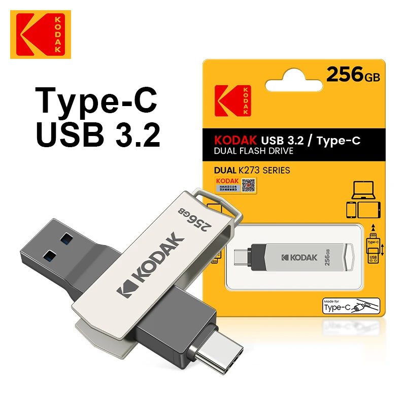 

Kodak K273 USB 3.2 OTG Flash Drive 256G 64GB 128GB Pendrive USB3.2 Gen 1 Type C Pen Drive 256G USB - C Memory Stick High-speed