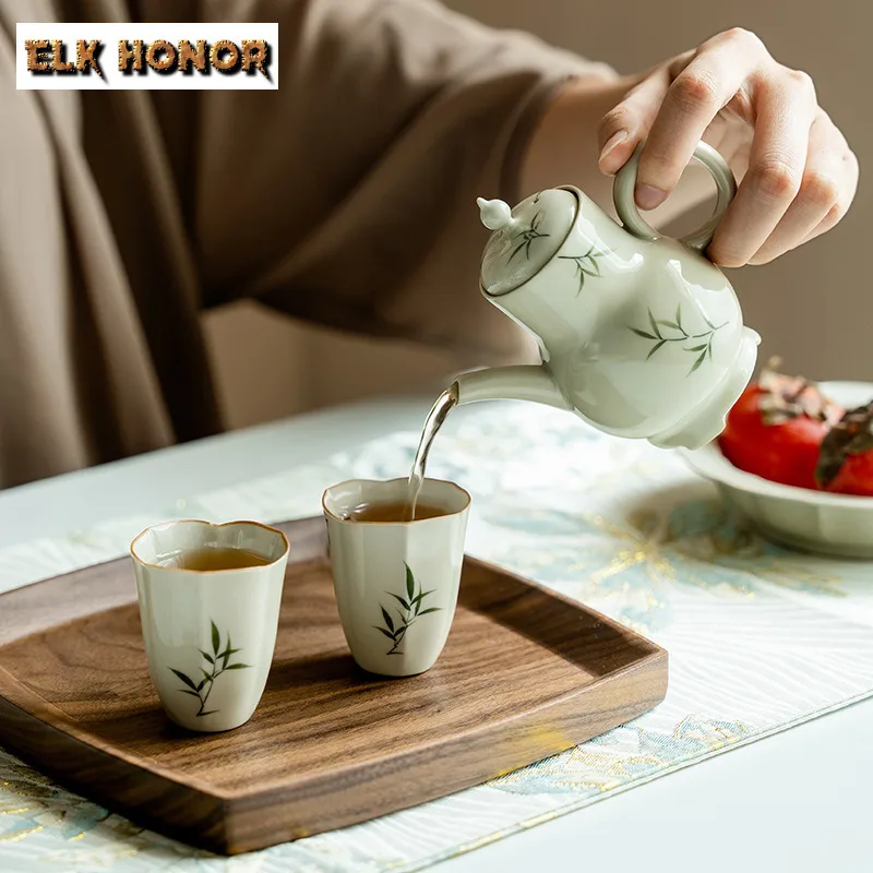 140ml Pure Hand-painted Green Bamboo Teapot Vintage Tea Infuser Pot Tea Maker Kettle with Strainer Drinkware Supplies Decoration view 3