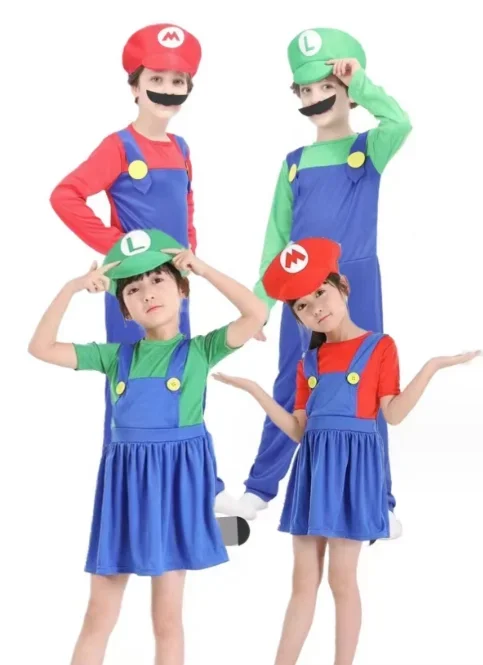 Anime Plumber Super Plumber Brothers Cosplay Costume  Adult Children's Jumpsuit Beard Hat  Set Halloween Costume