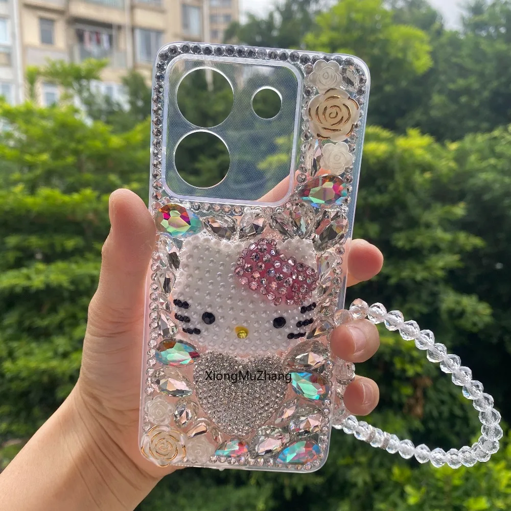 Hello Kitty Diamant-Blumen-Handyhülle für Xiaomi Poco M8 Power M7 Pro M6 M5 F8 F9 Pro F7 F6 F5 X7 X6 X5 X4 X3 mit Handschlaufe – Detail 6