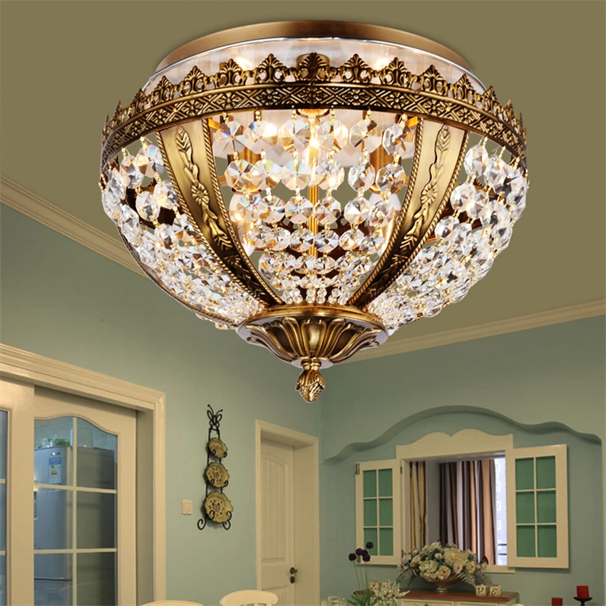 European round conical ceiling lights crystal lamp living room dining room bedroom study aisle lamp copper luxury LED lighting