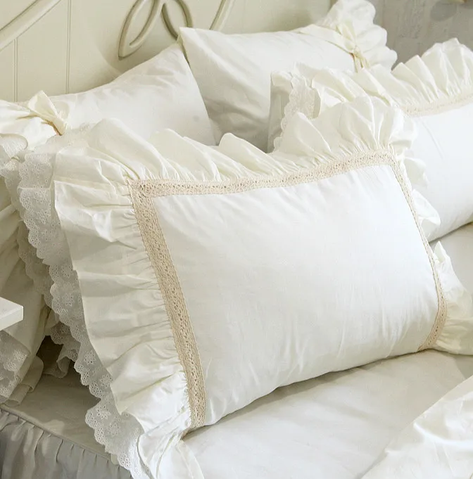 Korean Version of Nordic Style White Cotton Pure Cotton Korean Lotus Leaf Edge Lace Thickened Single Pillowcase Pure Cotton