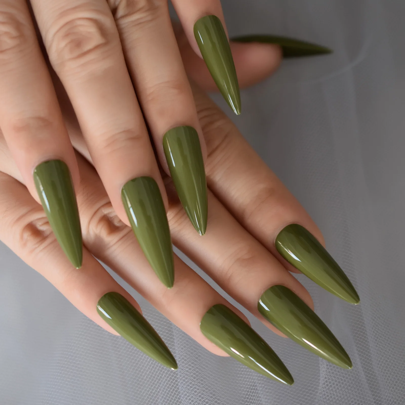 Faux Ongles en Acrylique Vert Foncé, Long Stiletto Artificiel, Pression sur N64.Sharp, Couverture Complète, Gel Brcorporelle, Salon de Manucure