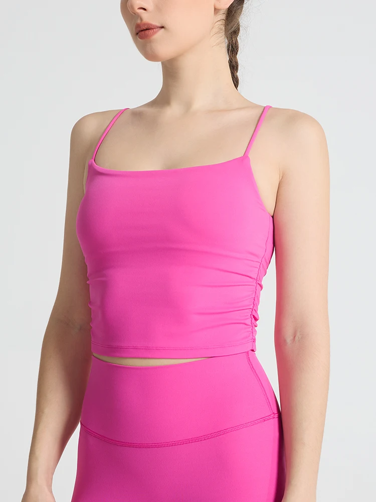 Top con bretelle in tinta unita alla moda Pieghe Reggiseno fitness da donna Gilet da yoga sexy Corsa Fitness Palestra Sport Atletico Top Abbigliamento sportivo