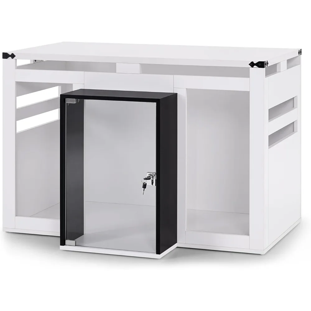 

Dream Wooden Dog Crate Furniture, Villa Style Dog Kennel For Medium Breed With Glass Door And Acrylic Panels, GC34 (Whi