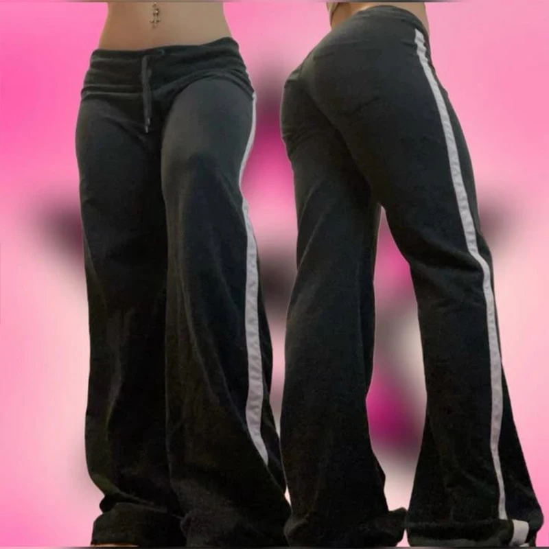 Pantalones casuales oscuros para mujer primavera y otoño sexy tendencia delgada Harajuku color blanco y negro a juego ropa de calle deportes todo fósforo