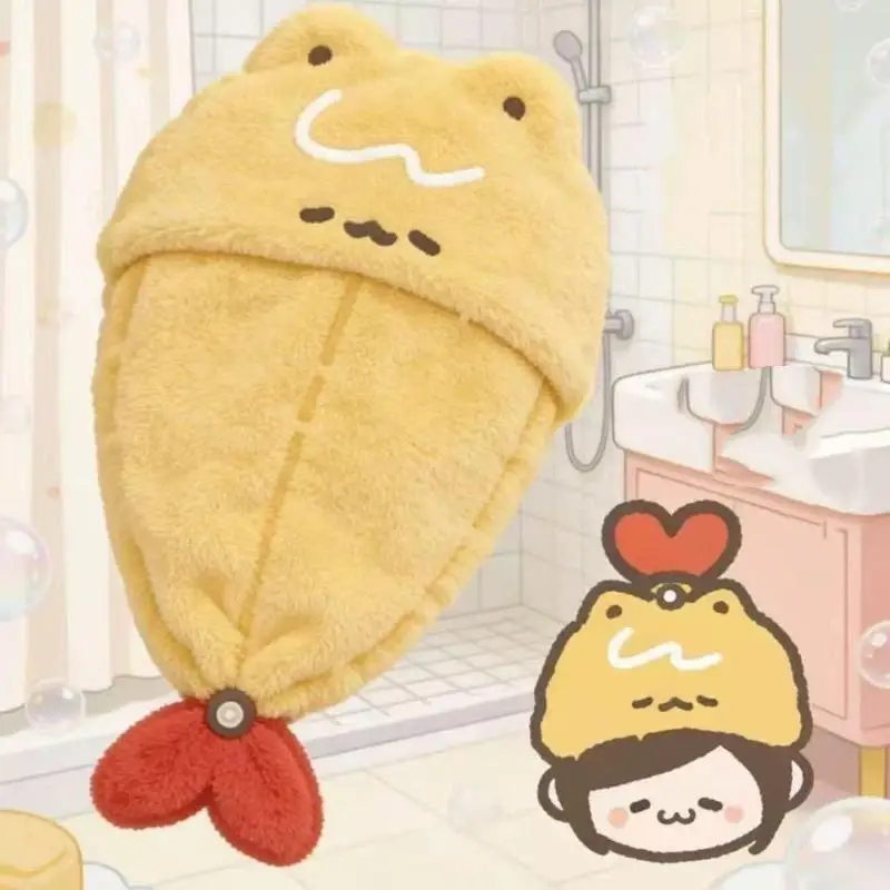 Hot Sale Women's Quick-Dry Absorbent Thickened Korean Cute Fried Shrimp Embroidered Shower Cap Towel 1PCS