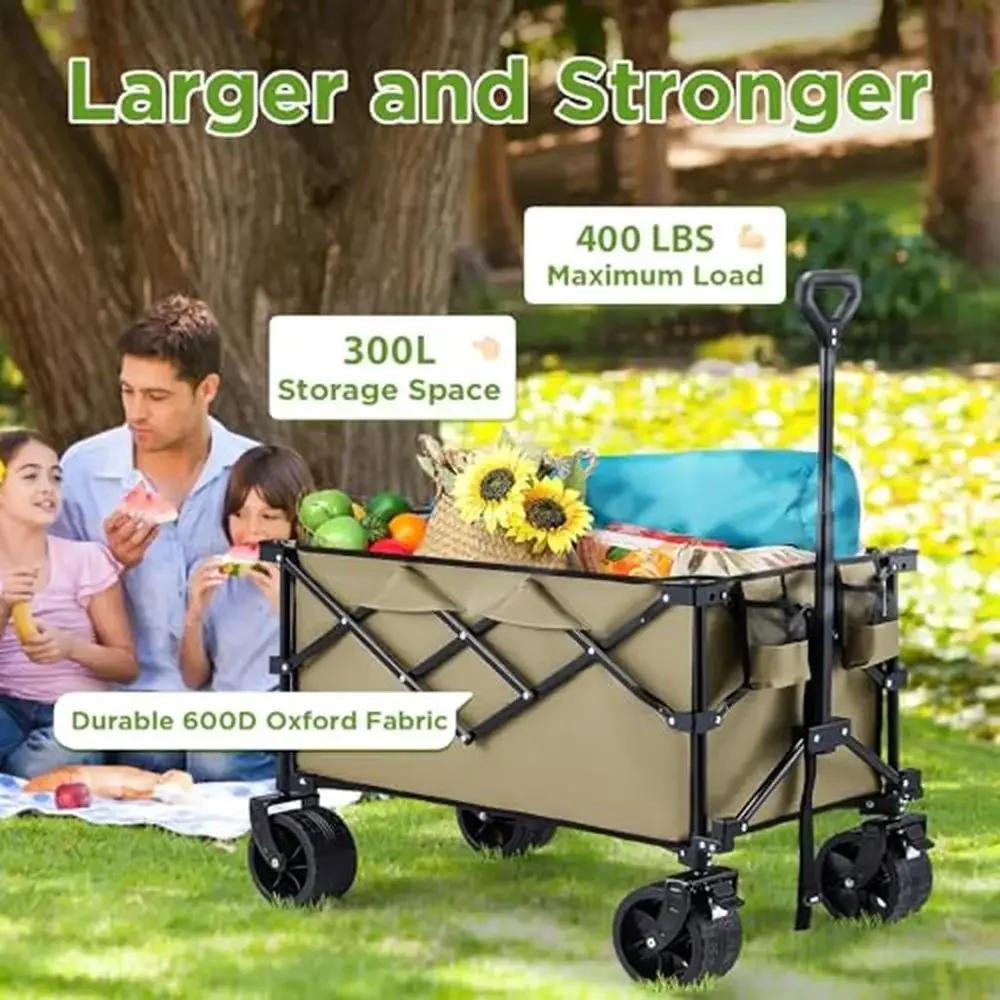 Wagon Cart 400LBS Heavy Duty Big Wheels Sand Beach All-Terrain Wagon with Folding Storage 600D Fabric PVC Coating Foldable Mini