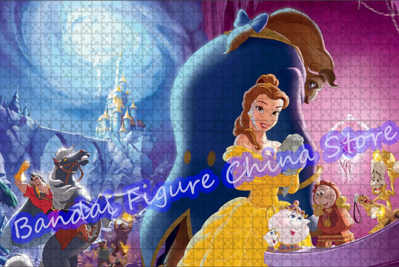 Disney Princess Belle Jigsaw Puzzles 300/500/1000 Pieces Beauty and The Beast Cartoon Print Puzzle for Kids Decompress Toys