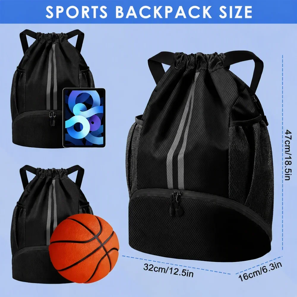 Drawstring Sports Backpack,Lightweight Gym Bag with Shoe Compartment & Wet Dry Separation,for Basketball Football Swimming Yoga view 6