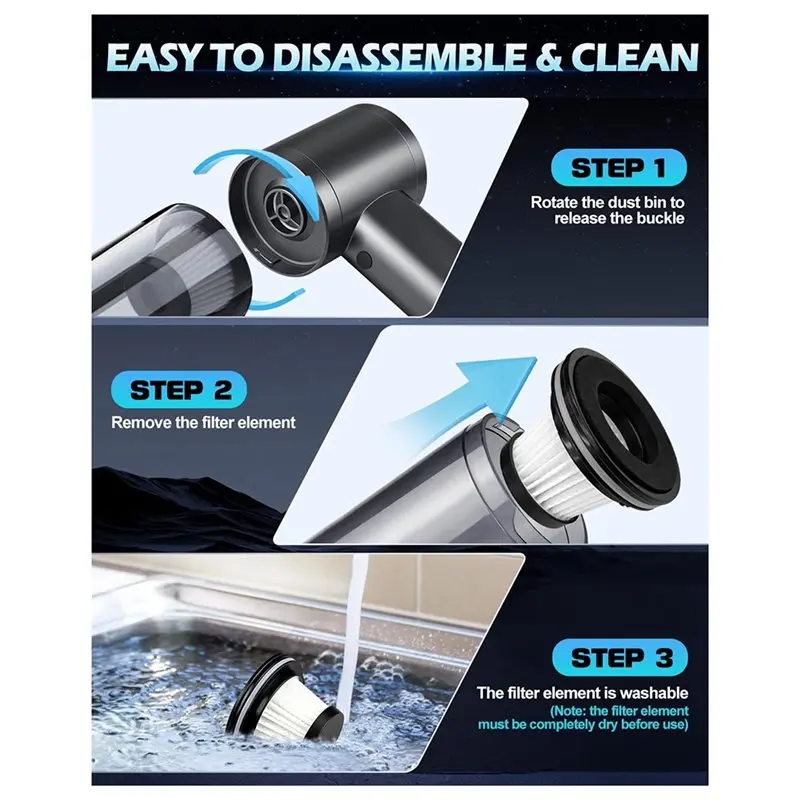 مكنسة كهربائية محمولة للسيارة من ABBZ، مكنسة كهربائية للسيارة ومنفضة هواء، مكنسة كهربائية محمولة عالية الطاقة لاسلكية قابلة لإعادة الشحن