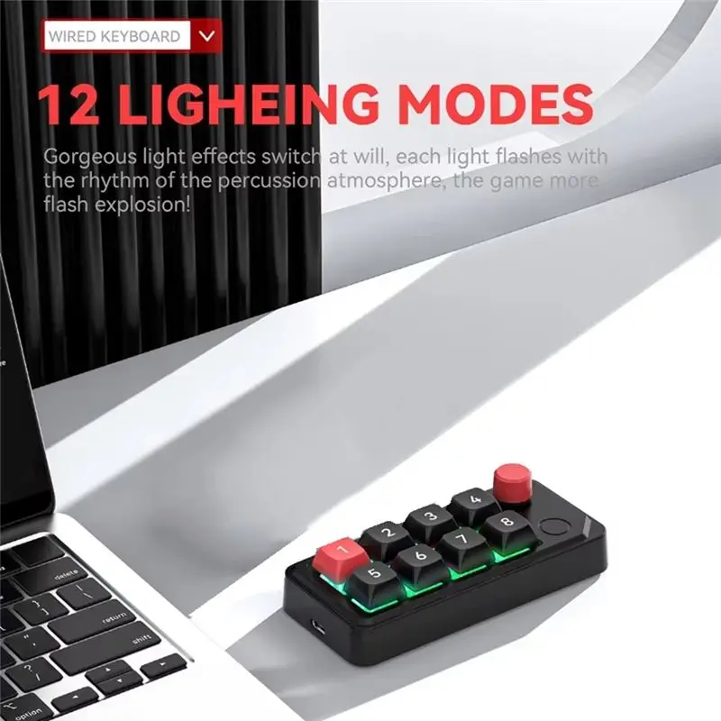 A53M-Hot-Swap Full Keys 8-Key Wired Gaming Mini Keyboard 12 Lighting Effects Macro Definition Dual Type-C For Gamers B