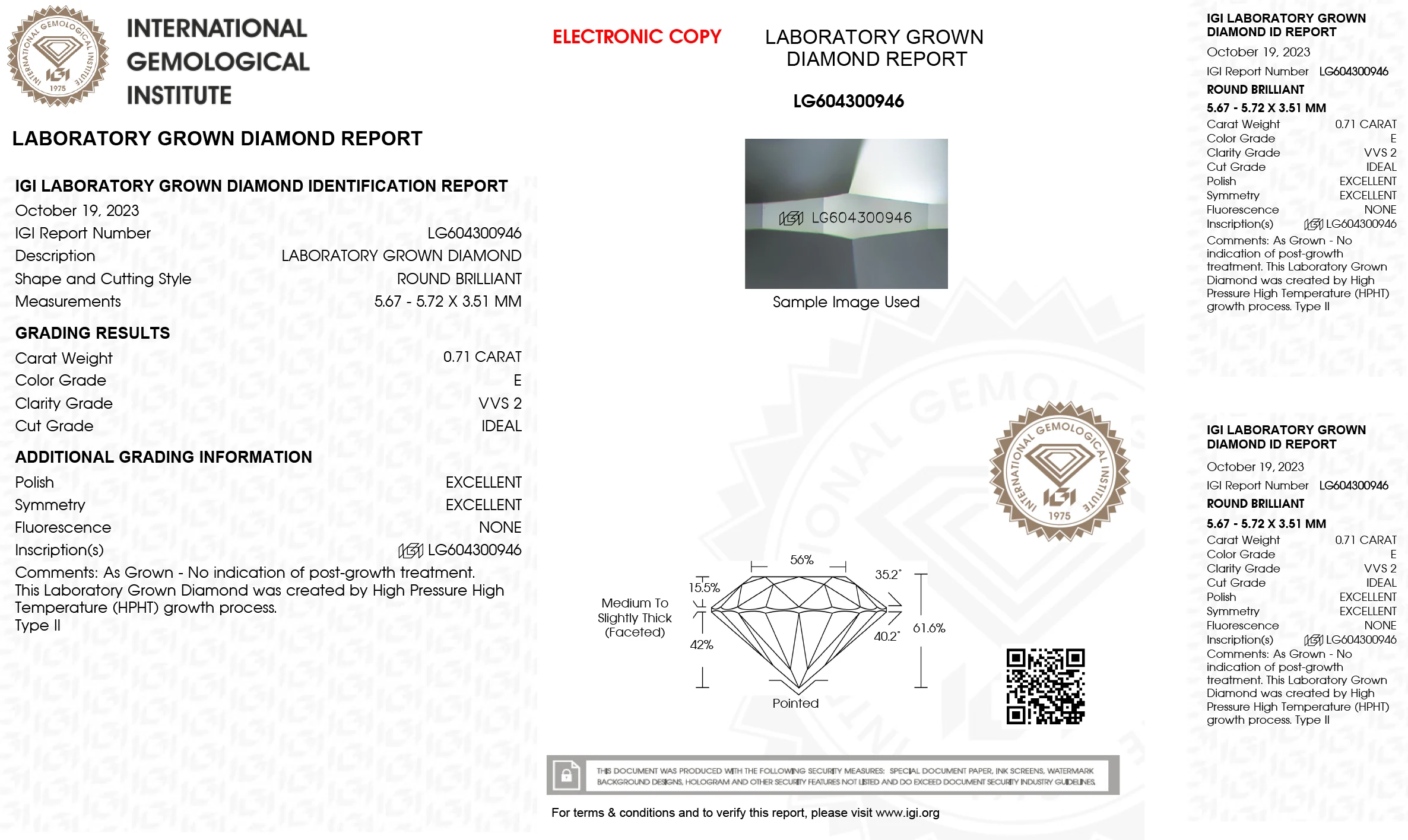 Lab Grown Diamonds 0.71 CT E Color VVS2 Clarity IGI Certified Round cut CVD HPHT Loose Diamonds for Custom Diamond Jewelry