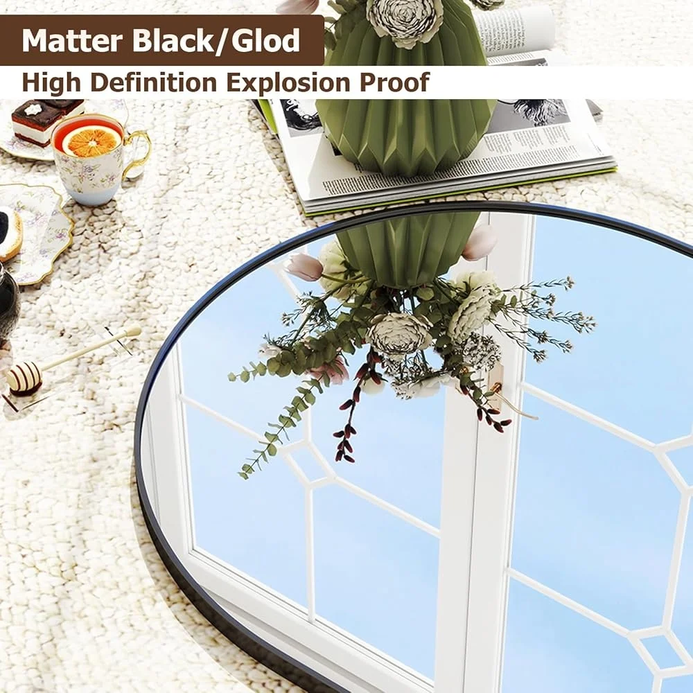 Arched Bathroom Mirror Wall Mount Metal Frame Modern Vanity Mirror Clear Reflection Versatile Use Easy Installation Living Room