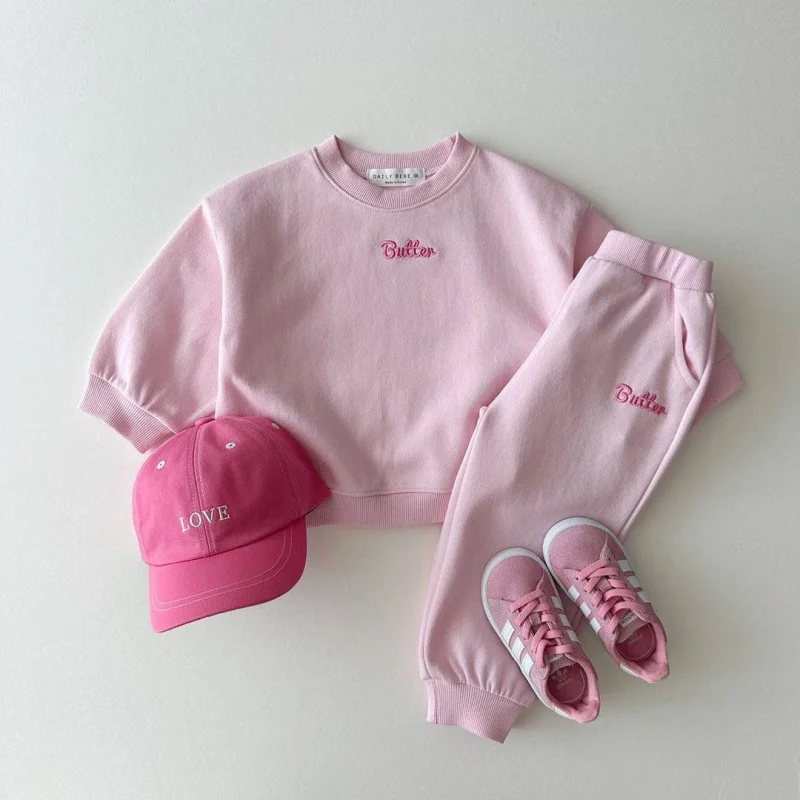 

Children's Solid Color Clothes Sets for Girls Boys Baby Kids Cotton Knitted Casual Sports Embroidered Sweatshirt Sweatpants Suit