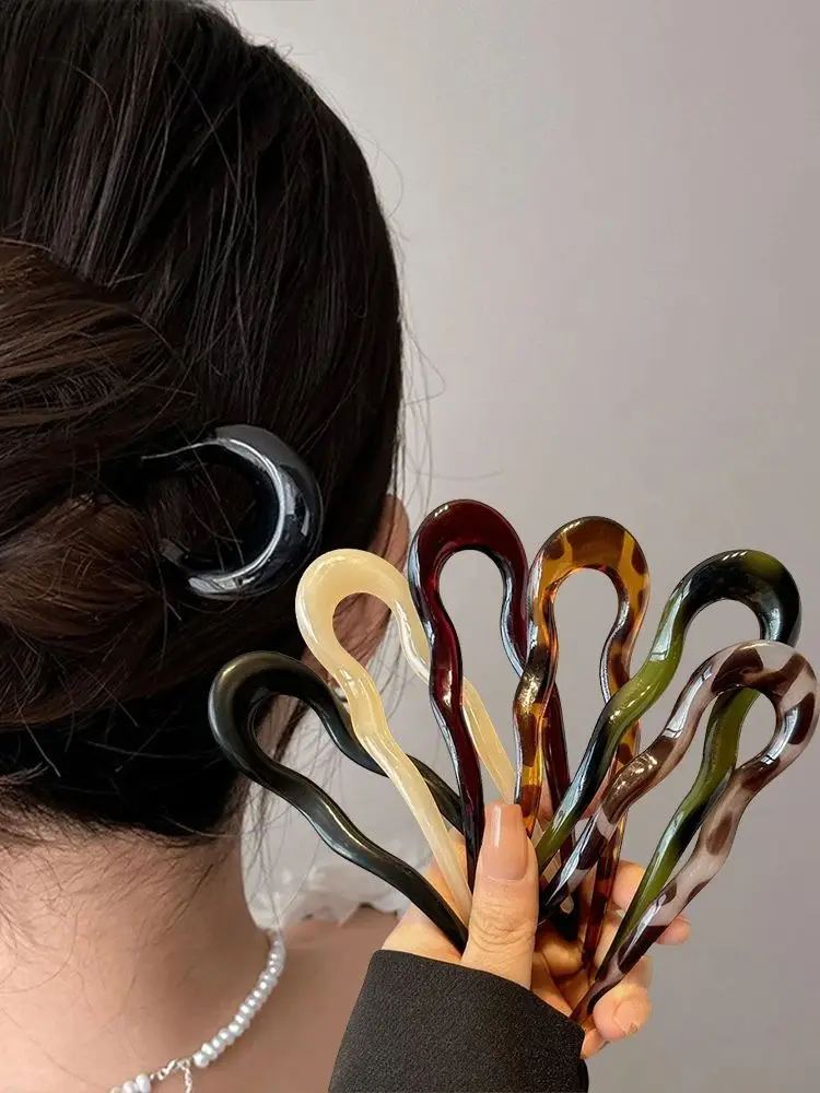 Fourchette à cheveux en forme de U, épingle à cheveux en acétate d'écaille de tortue en acrylique, couvre-chef géométrique, bâtons pour femmes et filles, accessoires pour cheveux