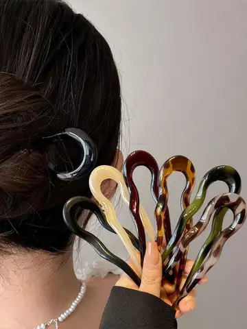 U-Shaped Hair Fork Fashion Tortoiseshell Acetate Acrylic Hairpin Geometric Headwear Hair Sticks Women Girls Hair Accessories