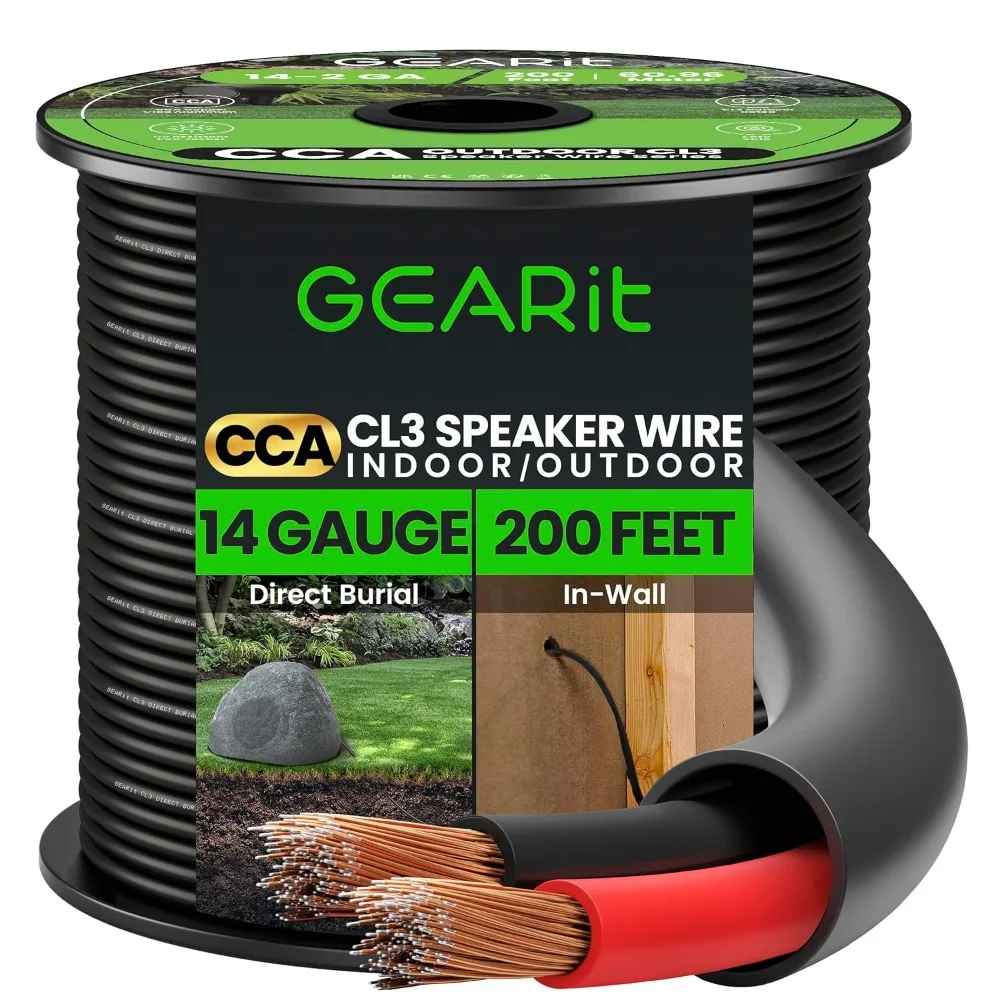 

Outdoor Speaker Wire CCA 2x2.5mm≤ (60.96 Meters - Black) Copper Clad Aluminum