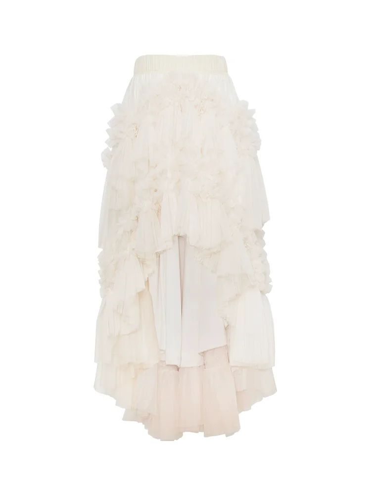 Falda de malla asimétrica con volantes Fairycore para mujer primavera verano