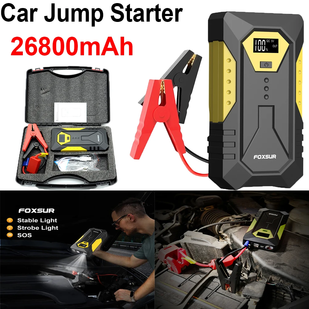 Starting Device with LED Light Portable Car Battery Booster Charger Digital Display Emergency Booster 26800mAh Car Starter 800A