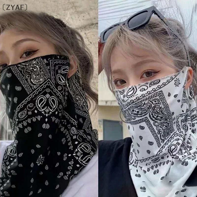 [-ZYAF] قناع الشمس الصيفي للرجال والنساء آذان معلقة مضاد للأشعة فوق البنفسجية نصف الوجه حماية الرقبة القيادة قناع الحرير الجليدي غزل الوجه Th