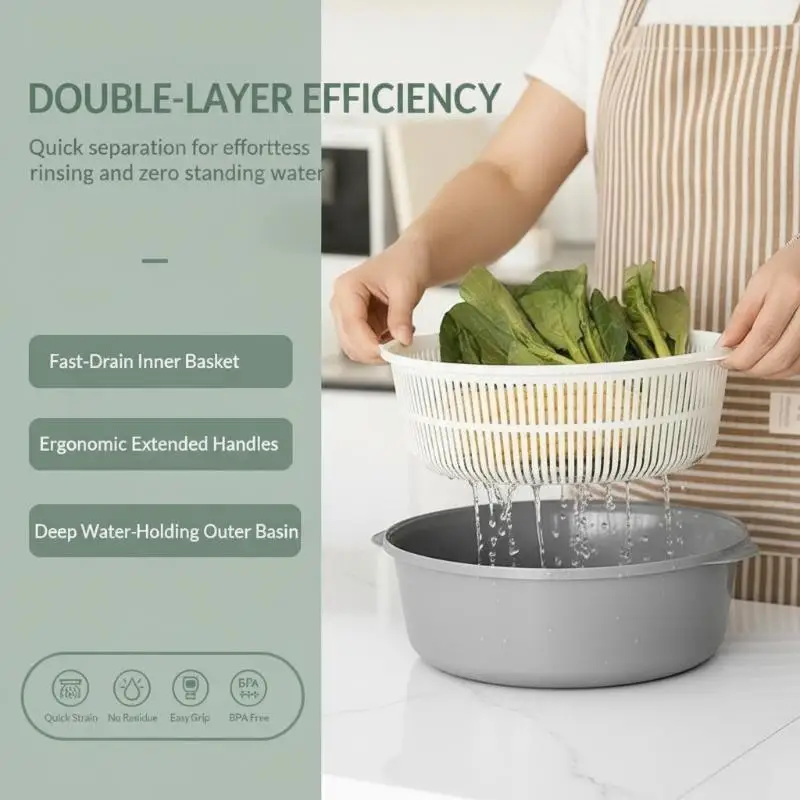 6Pcs Multifunctional Kitchen Fruit Washing Basin 3 Size Stackable Sink Vegetable Drainer for Small Apartment
