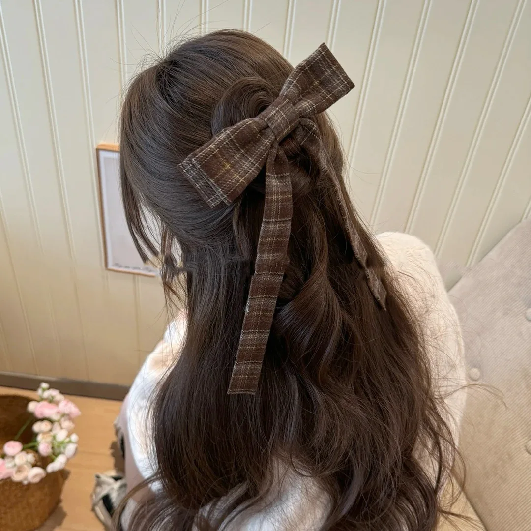 

Vintage Plaid Print Bow Hairpins Women Girls Hair Clips Claw Elegant Barrettes Accessories Hairclip Headdress Headwear Ornament